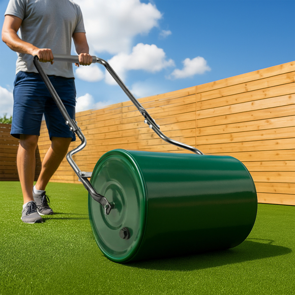 16in Heavy Duty Steel Lawn Roller, Garden Roller Can Be Filled with Water or Sand, Hand Roller with U-shaped Handle, Green & Black-9