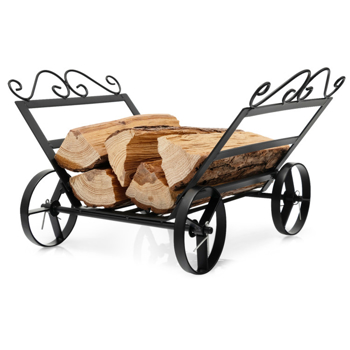 Mobile Firewood Storage Rack - 110 lbs Capacity Steel Frame, 5" Wheels 