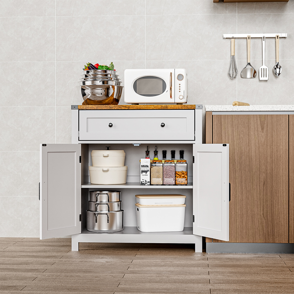 30" Kitchen Storage Cabinet with Drawers and Doors,Farmhouse Coffee Bar Cabinet with Adjustable Shelves,Floor Sideboard and Buffet Server for Living Room,Dining Room,Bathroom,White -4