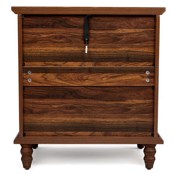 Brown P2 particle board with 3D paper + solid wood legs 63*44.5*68.5CM three drawers bedside table 1pcs-14