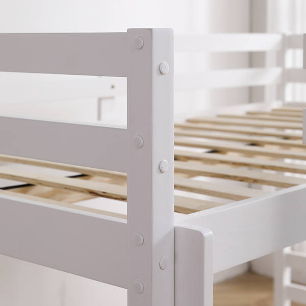 FCH Short-Legged Double-Layer Head And Tail Cross Brace Guardrail Straight Ladder Twin Pine Can Be Split Into a Single-Layer Bed Wooden Bed White-11