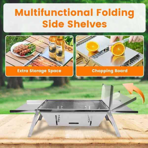 Foldable Charcoal BBQ Grill Stainless Steel Grill Net Easy Setup Portable Tabletop Barbecue Grill for Camping Picnic Outdoor Party Backyard-4