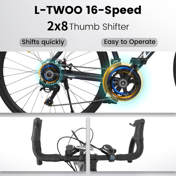 700Cx28 Road Bike, Lightweight Aluminum Frame, Disc Brakes, 16-Speed, Fast Acceleration, Suitable for Men and Women, Ideal for High-Intensity Riding -3