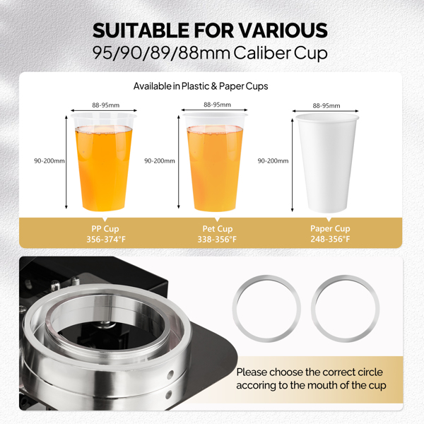 Cup Sealing Machine, Full Automatic Cup Sealer Machine 88/89/90/95mm, Electric Boba Cup Sealing Machine 500-600 Cups/H with LCD Control Panel for Bubble Milk Tea -3