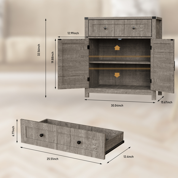 30" Kitchen Storage Cabinet with Drawers and Doors,Farmhouse Coffee Bar Cabinet with Adjustable Shelves,Floor Sideboard and Buffet Server for Living Room,Dining Room,Bathroom,Gray-4