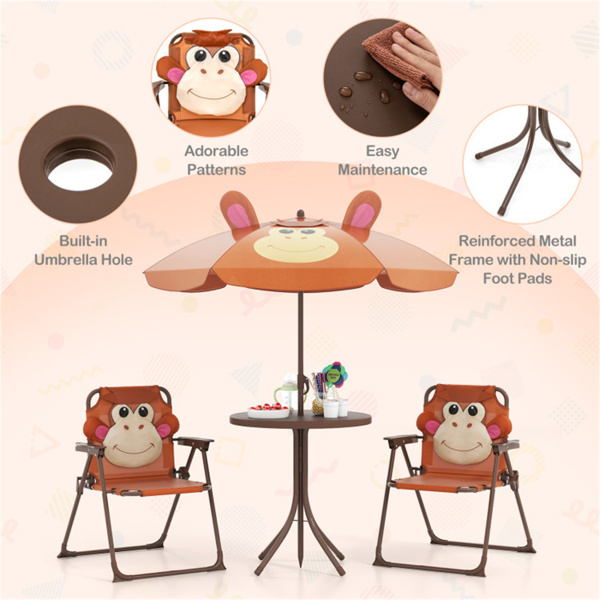 4件套可折叠儿童桌椅，带可调节高度的遮阳伞- 棕色（amazon shipping-发货，WALMART禁止销售）-5