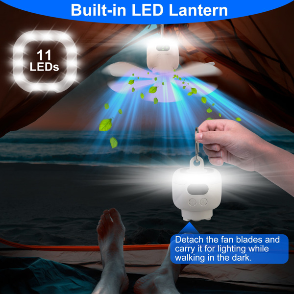 2 In 1 Portable Camping Fan with LED Lantern 8000mAh Battery Powered Tent Fan with Carabiner Digital Display 4 Speeds 4 Timer Settings for Camping Canopy Tents RV-5