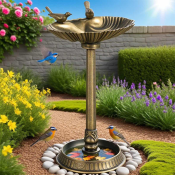 Bronze bird bath feeder with flowerpot base