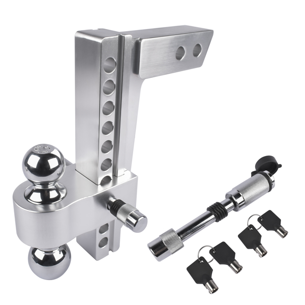 Adjustable Trailer Hitch Fits 2" Receiver, 10" Drop/Rise 12500 LBS GTW 2" & 2-5/16" Dual Ball with Locks-4