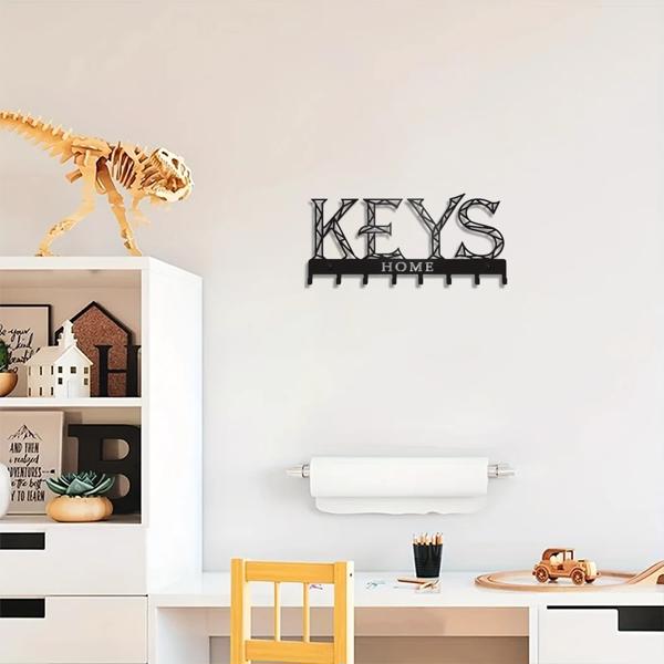 1pc Metal Wall - Mounted Key Holder Hook: A Stylish Decorative Wall Decoration. The Punching/Adhesive Installation Storage Solution Ensures Easy and Neat Key Organization.Wall Sculptures.-8