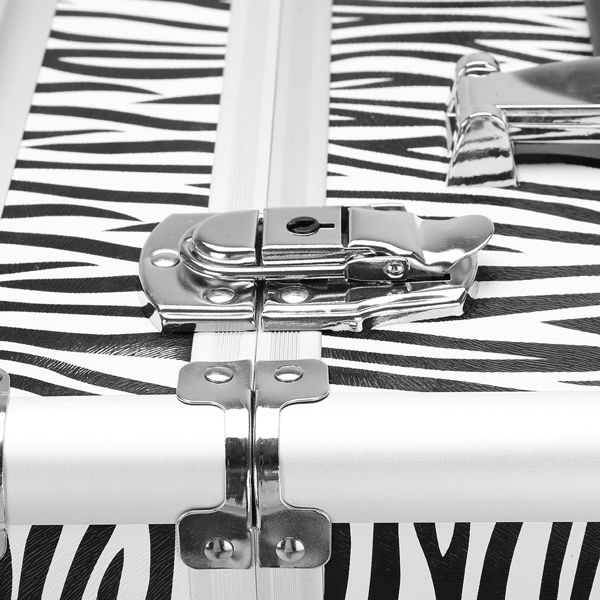 3 in 1 Aluminum Cosmetic Makeup Case Tattoo Box White Zebra Print-24