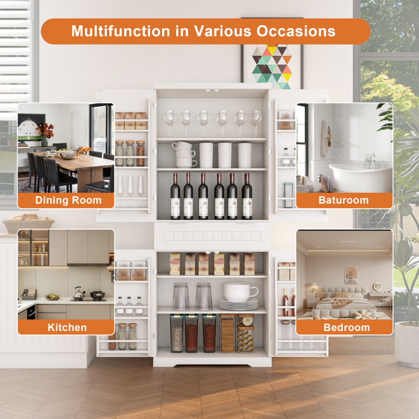 Pantry Cabinet, 71.65" Tall Storage Cabinet with Drawer, 2 Cabinets & 6 Door Shelves, Adjustable Shelves, Freestanding Cupboard for Kitchen, Living Room, Bathroom, Farmhouse Style, White-12
