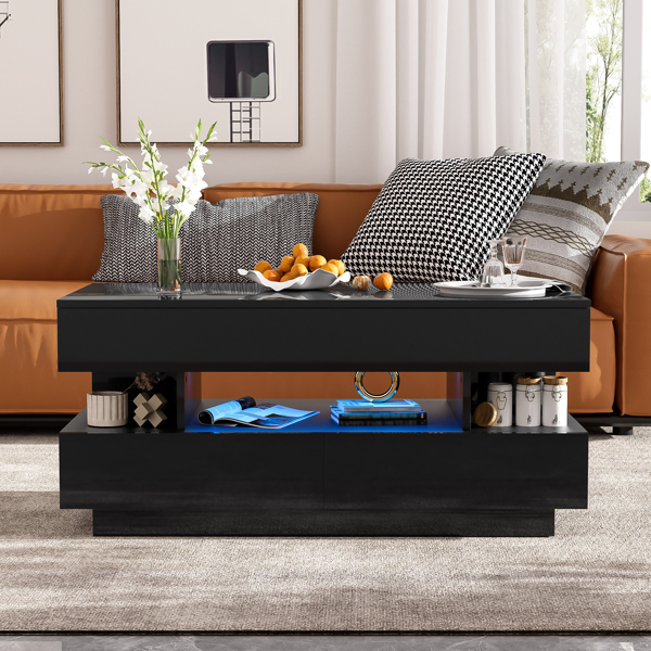 Lift-Top Coffee Table with 2 Drawers, Modern Coffee Table with Adequate Hidden Compartment, Multi-Functional Lift-Top Coffee Table with High-Gloss Finish for Living Room-3