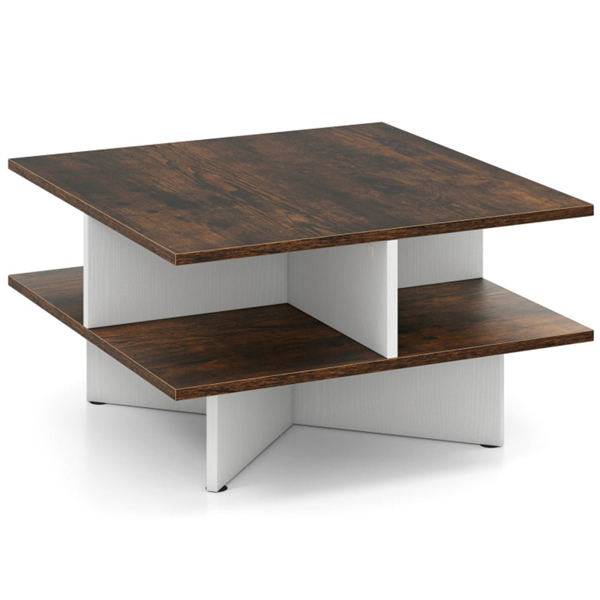 2-Tier Living Room Coffee Table - Square Design with 4 Storage Compartments-4