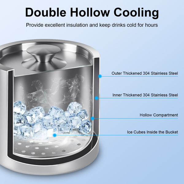  3L Ice Holder Ice Container Double-Wall Stainless Steel Insulated Ice Bucket 3L Ice Holder Ice Container with Lid Scoop Strainer Handle for Wine Champagne Beer Parties Cocktails-4
