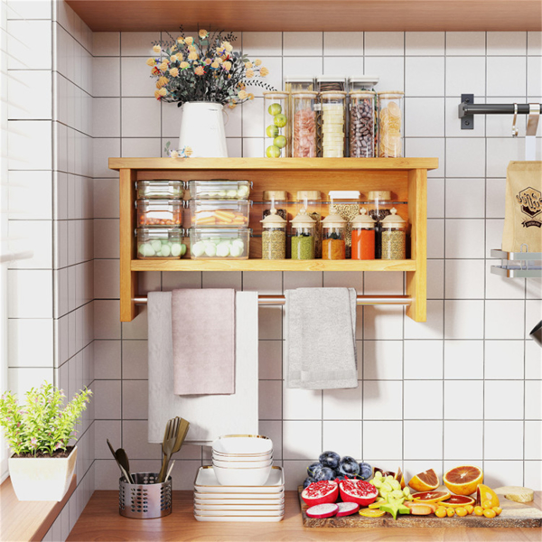 Wood Wall-Mounted Storage Shelf with Towel Bar -10