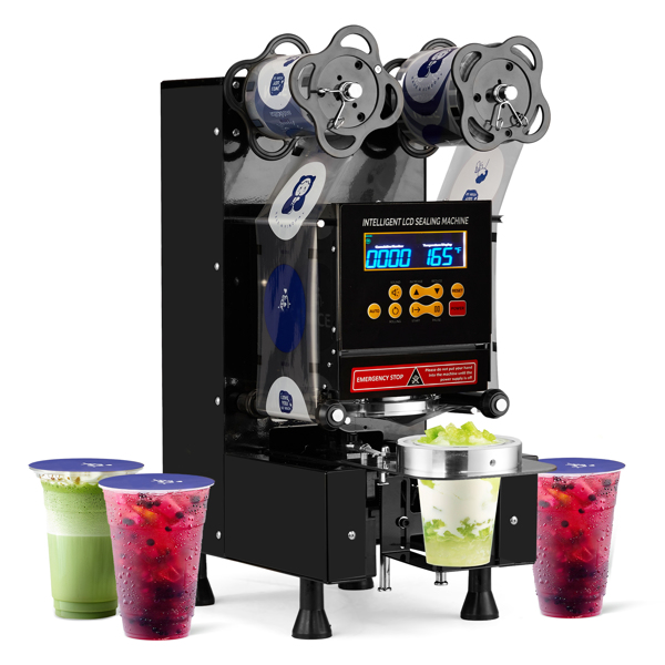 Cup Sealing Machine Full Automatic, Electric Cup Sealer 500-600 Cups/H, Bubble Tea Machine with LCD Intelligent Display, 88/89/90/95 mm Cup for Bubble Milk Tea Coffee Black -1