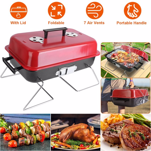 Portable Charcoal Grill Outdoor Tabletop Grill Small Barbecue Smoker Folding BBQ Grill with Lid for Backyard Camping Picnics Beach-1