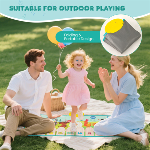 Kids Piano Play Mat with Animal Sounds - 10 Music Keys, Foldable for Outdoor Use, Soft & Easy to Clean (3+ Years) -11