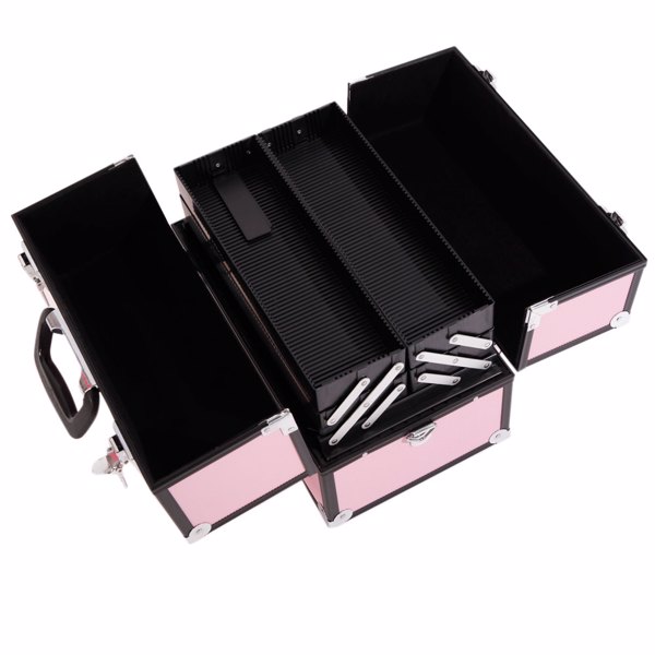SM-2083 Aluminum Alloy Makeup Train Case Jewelry Box Organizer Pink-5