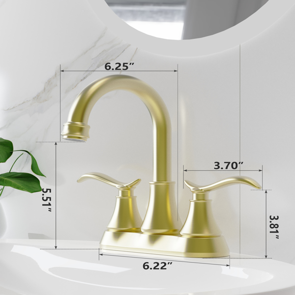 Bathroom Faucet Brushed Gold with Pop-up Drain & Supply Hoses 2-Handle 360 Degree High Arc Swivel Spout Centerset[Unable to ship on weekends,usps/fedex]-6