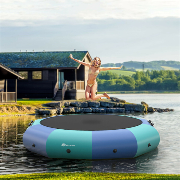 10 Feet Floating Water Trampoline - 330 lbs Capacity, Durable PVC/Oxford Cloth, with 500W Inflator & Accessories -9