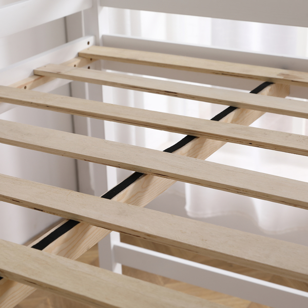FCH Short-Legged Double-Layer Head And Tail Cross Brace Guardrail Straight Ladder Twin Pine Can Be Split Into a Single-Layer Bed Wooden Bed White-21