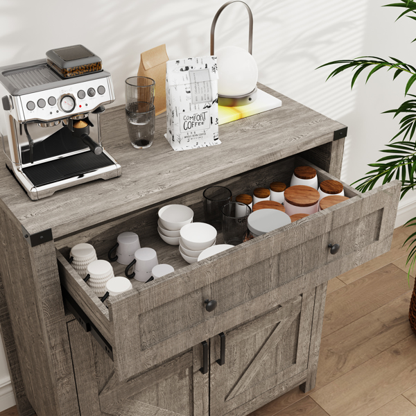 30" Kitchen Storage Cabinet with Drawers and Doors,Farmhouse Coffee Bar Cabinet with Adjustable Shelves,Floor Sideboard and Buffet Server for Living Room,Dining Room,Bathroom,Gray-6
