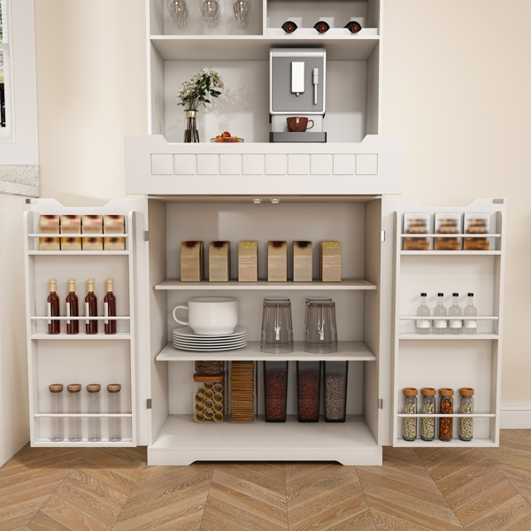 White Buffet Cabinet with Hutch - Modern Farmhouse Kitchen Storage Sideboard with 2 Drawers & Barn Doors, Coffee Bar Station or Liquor Cabinet for Dining Room, Living Room-12