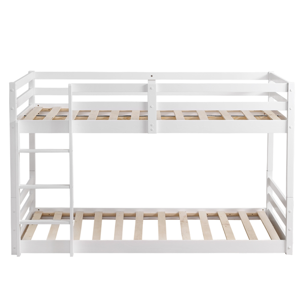 FCH Short-Legged Double-Layer Head And Tail Cross Brace Guardrail Straight Ladder Twin Pine Can Be Split Into a Single-Layer Bed Wooden Bed White-3