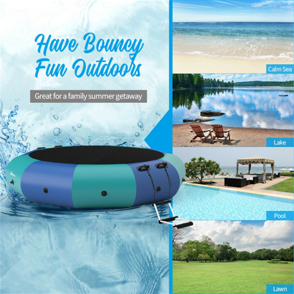 10 Feet Floating Water Trampoline - 330 lbs Capacity, Durable PVC/Oxford Cloth, with 500W Inflator & Accessories -11
