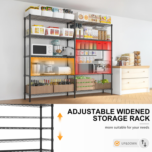 58''W  Adjustable  Storage Shelves 1500LBS  NSF  Wire Shelving Unit 5 Tier Metal Shelving for Storage Rack Shelves for Storage Heavy Duty Garage Shelf Pantry Shelves Kitchen Shelving,  58''W*71''H*-3