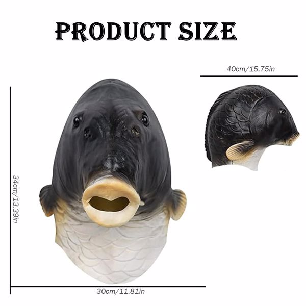 万圣节搞怪面具真实厂家直销金鱼动物头鱼面具 fish mask 黑色鱼头-2