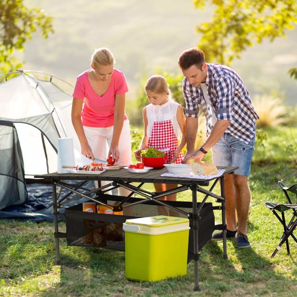 220 lbs Folding Camping Table – 30-Second Tool-Free Setup, Aluminum Roll-Top & Steel Frame, Detachable Mesh Basket, Portable Outdoor Picnic/BBQ/Beach Table with Carry Bag-5