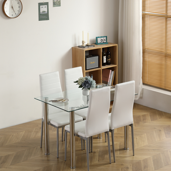 【Replace 98151741】4-seat simple rectangular cylindrical leg table tempered glass stainless steel clear glass 110 * 70 * 75cm-18