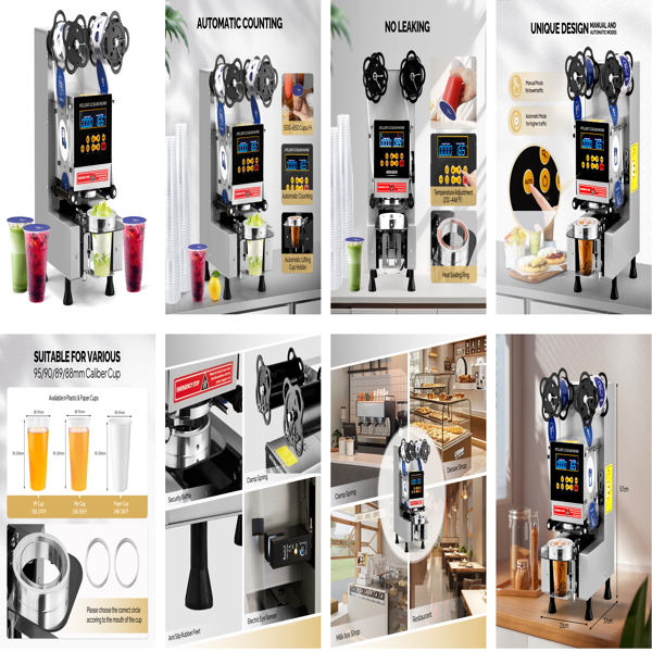 Cup Sealing Machine, Fully Automatic Cup Sealer Machine, Electric Cup Sealing Machine with LCD Intelligent Display for Bubble Milk Tea Coffee, 500-650 Cups/H, 88/89/90/95 mm Cup, Silver -10