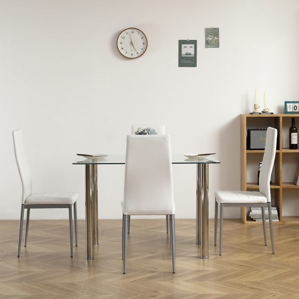 【Replace 98151741】4-seat simple rectangular cylindrical leg table tempered glass stainless steel clear glass 110 * 70 * 75cm-13