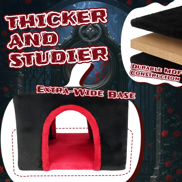 53" Large Cat Tree, Gothic Cat Tower with Padded Perch, Spacious Condo, Comfy Hammock, Scratching Post, Hanging Toy for Indoor Cats, Red & Black-6