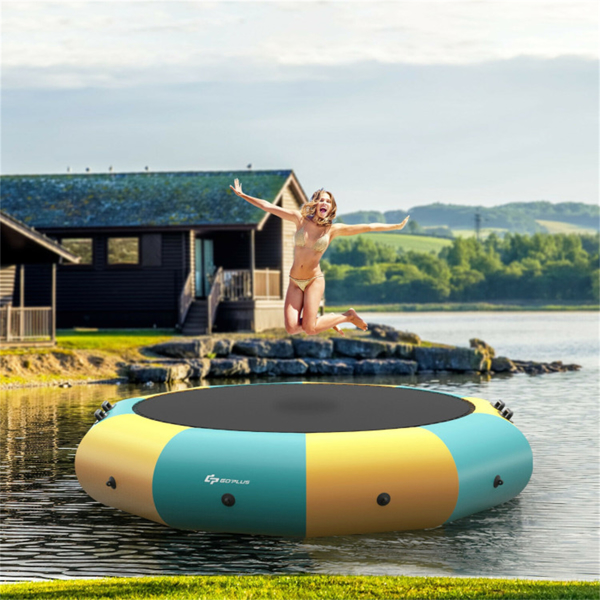 10 Feet Floating Water Trampoline - 330 lbs Capacity, Durable PVC/Oxford Cloth, with 500W Inflator & Accessories -1