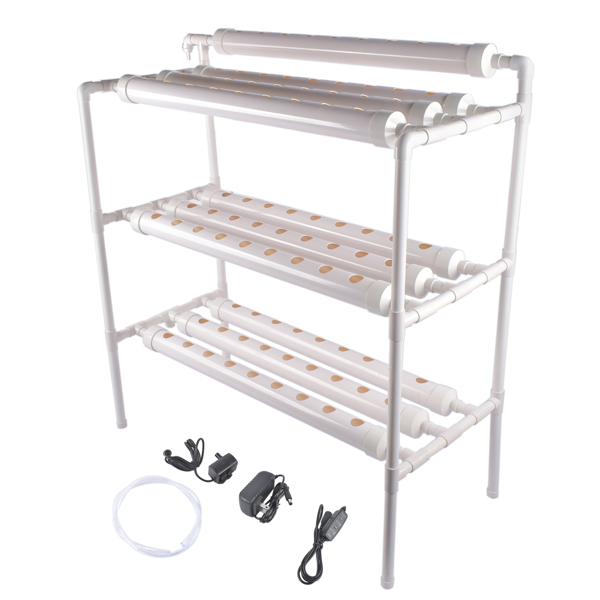 Floor Standing Hydroponics Growing Planting System Kit, Soilless Cultivation PVC Pipes for Gardening and Planting (90 Seed Holes, White)-3
