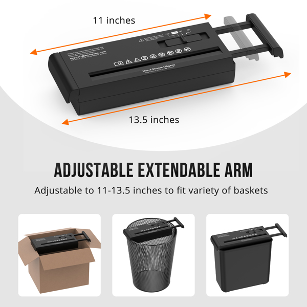 Small Paper Shredder for Home, 6 Sheet Strip Cut Paper Shredder Without Basket,Portable Shredder Extendable Arm Design with Overheat Protection for Home Office-3