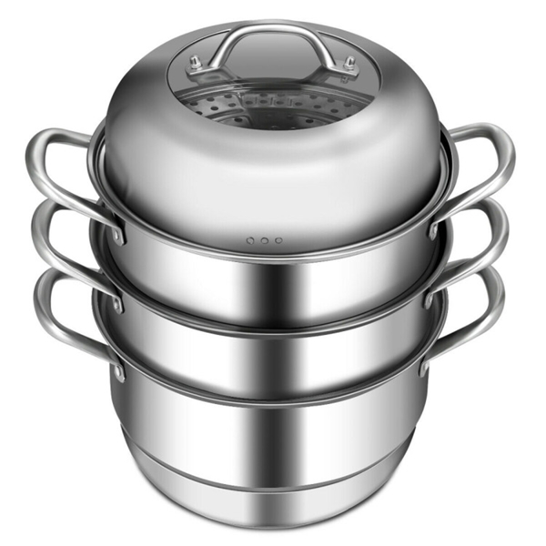 Stainless Steel Multi-Cook Steamer - 3-Tier Design with Reflux Steaming Grids, 8QT Bottom Pot, Tempered Glass Lid-1