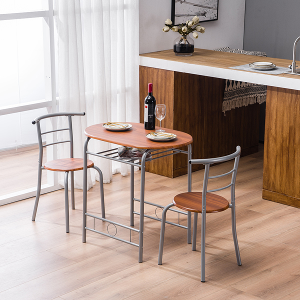 【Replace 35204938】Brown Wood Grain PVC Breakfast Table (One Table and Two Chairs)-42
