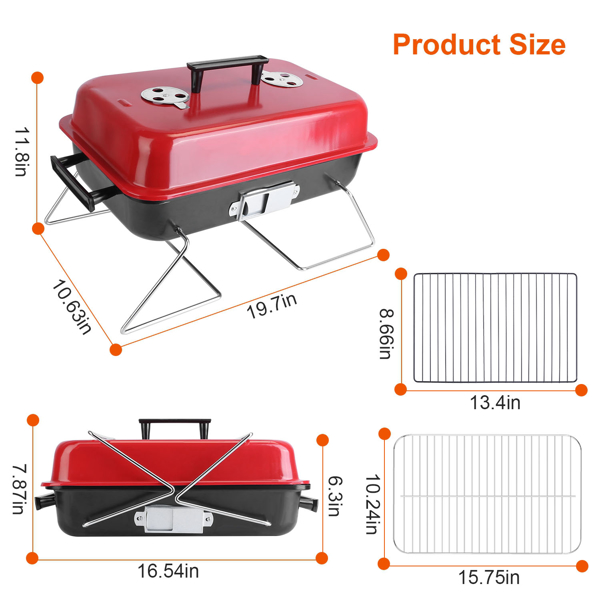Portable Charcoal Grill Outdoor Tabletop Grill Small Barbecue Smoker Folding BBQ Grill with Lid for Backyard Camping Picnics Beach-8