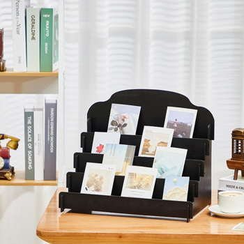 Card Tiered Wooden Display Stand for Postcard Brochure Photos Sticker Holder