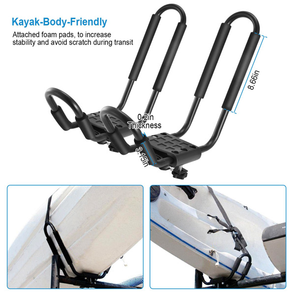 Universal Kayak Roof Rack, 1 Pairs-Bar Rack HD Kayak Carrier Canoe Boat Surf Ski Roof Top Mount Car SUV Crossbar-4