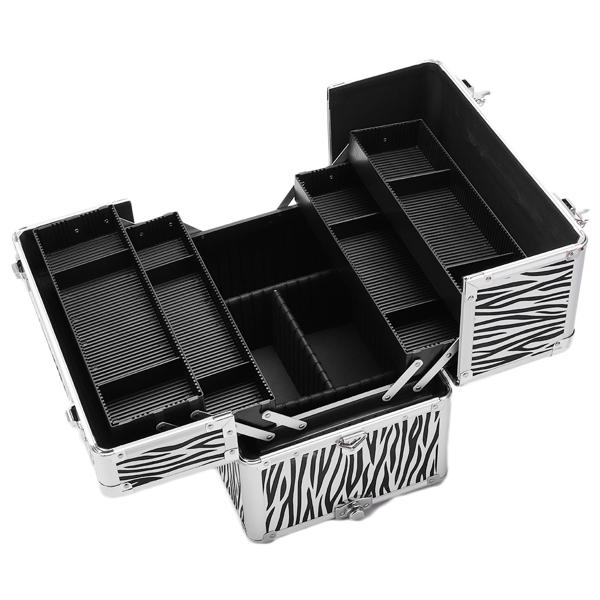 3 in 1 Aluminum Cosmetic Makeup Case Tattoo Box White Zebra Print-9