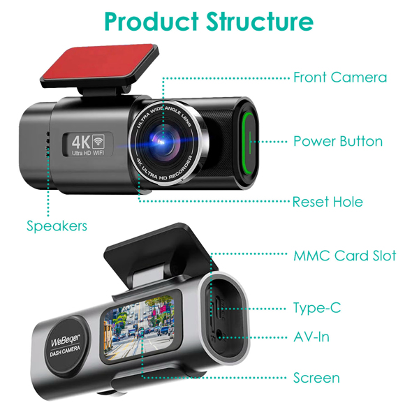4K+1080P Dual Dash Cam Front & Rear with WiFi & Free 64 GB Card | 140°/120° Wide-Angle Loop Recording | G-Sensor & Night Vision | Mini Aluminum Alloy Car Camera, Easy Install-13