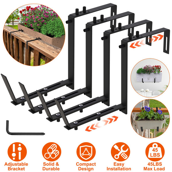 Adjustable Heavy-Duty Iron Planter Bracket | 6.1-11.6" Extendable Tray + 2.36-6.9" Two-Level Adjustable Hook-1
