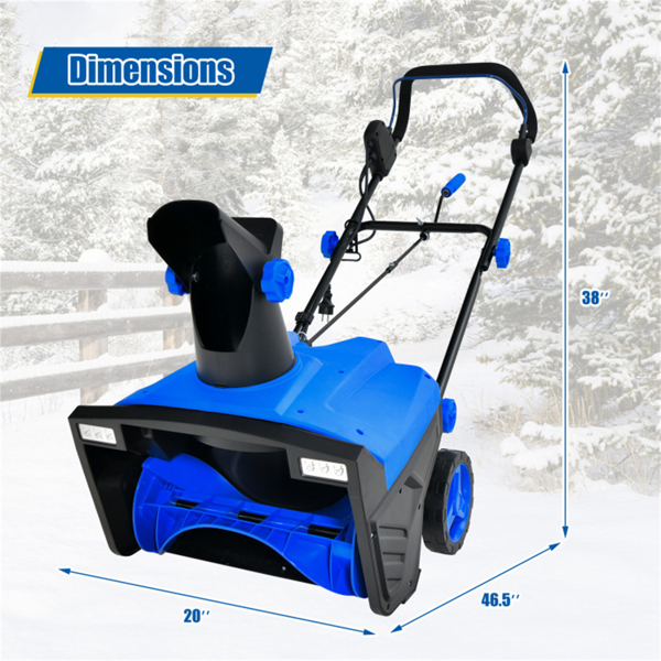 20" Electric Snow Blower - 15Amp Motor, 10" Depth & 30ft Throw Distance, 180° Discharge Chute (Blue)-3